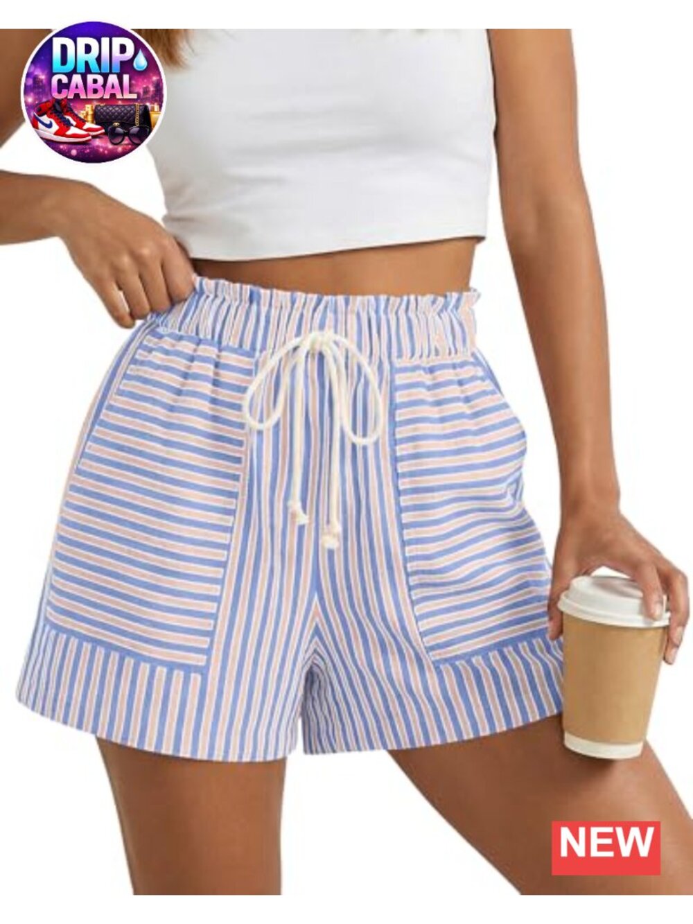 Striped Summer Shorts for Women Casual Loose Elastic Waist Lounge Cotton